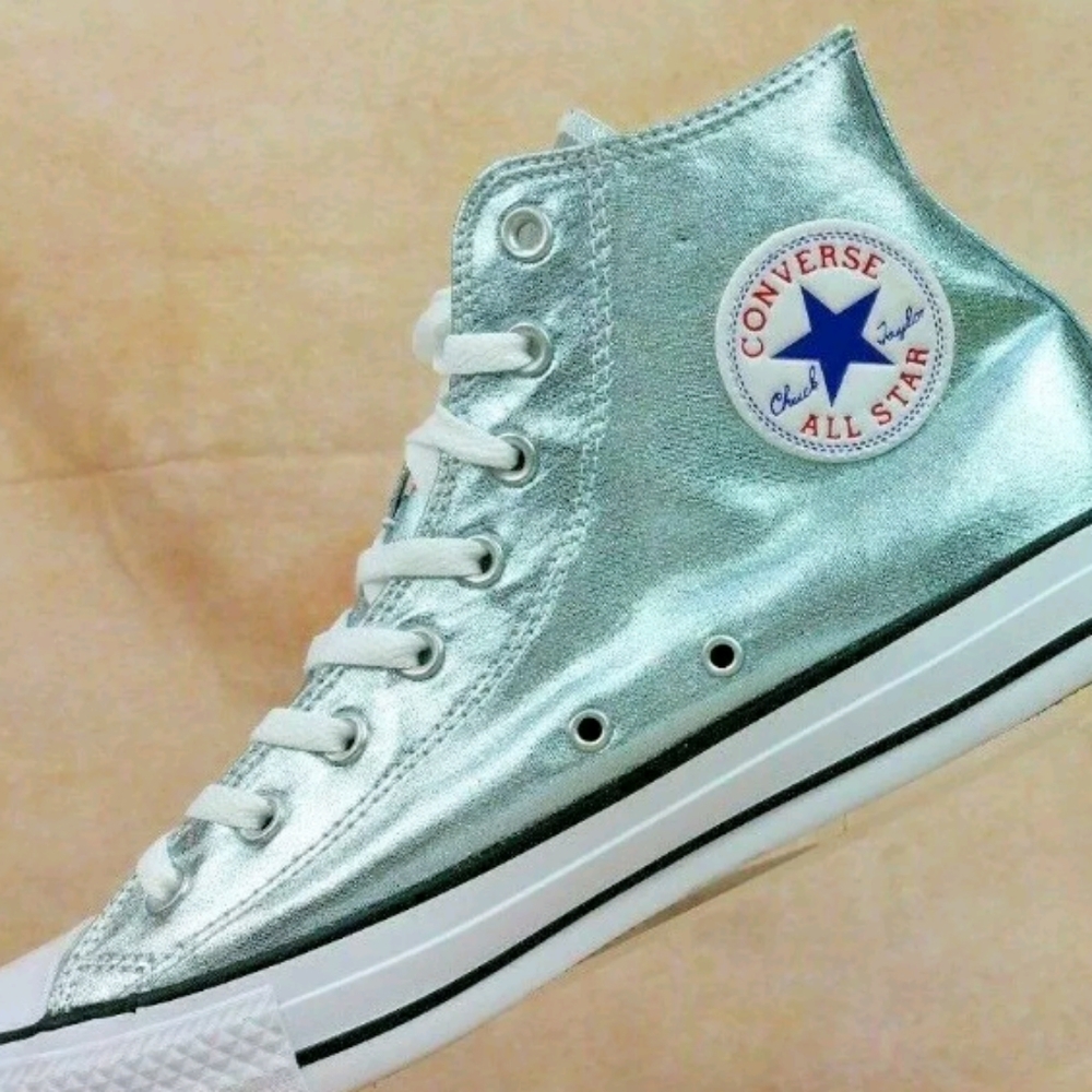 Metallic light blue silver converse 13 11 sneakers